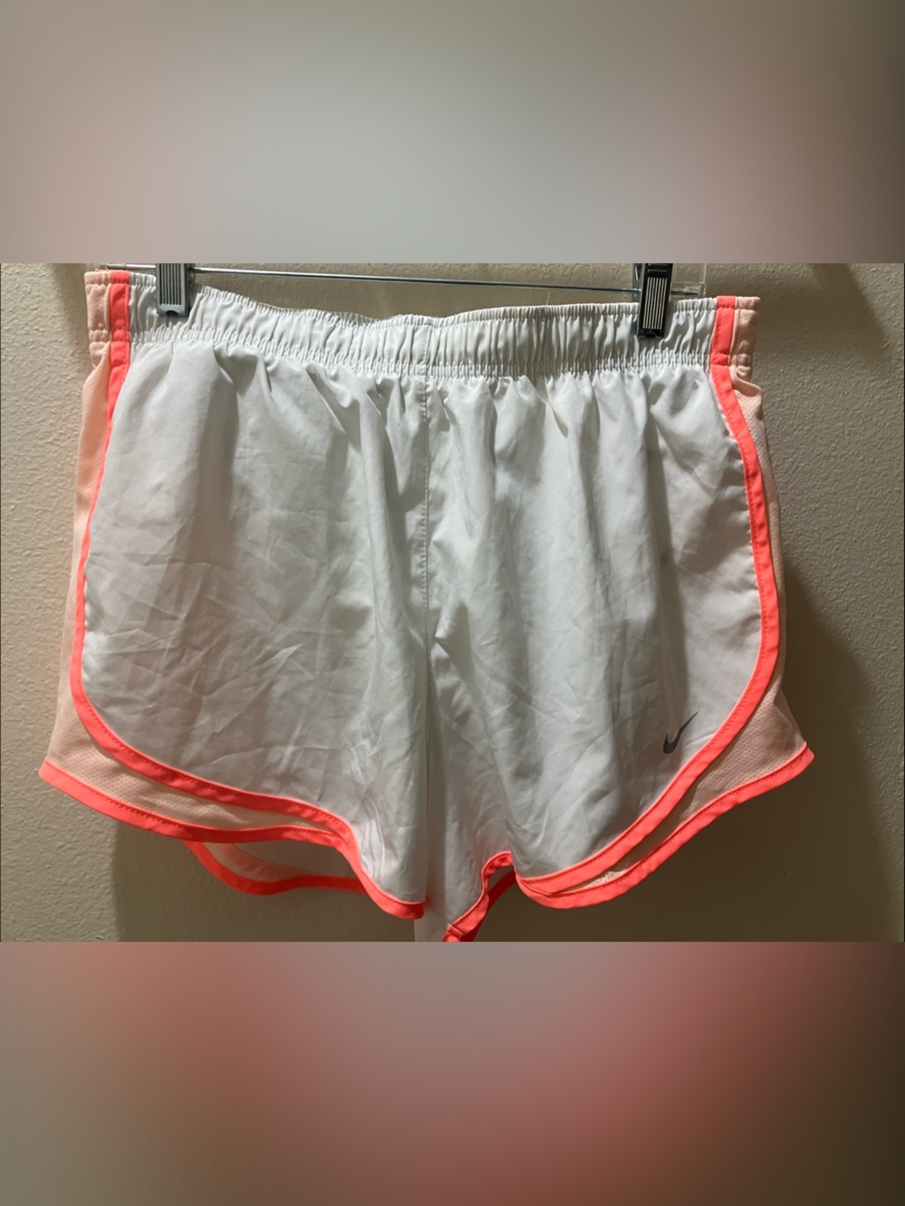 NWOT Nike White Athletic Shorts with Neon Coral Trim